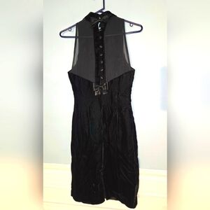 Vintage 90s Donna Ricco Black Velvet Sexy Cocktail Dress with Sheer Back & Bows